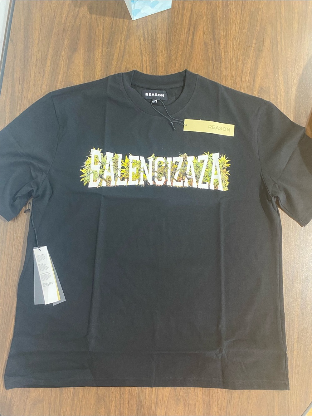 Reason Black Graphic Logo T-Shirt with Yellow Floral Accents